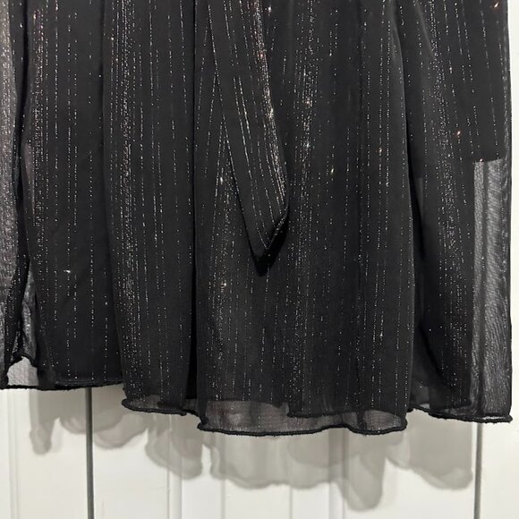 Black Sheer Sparkle Midi Dress with Belt and Long Sleeves Size: M - Picture 10 of 12